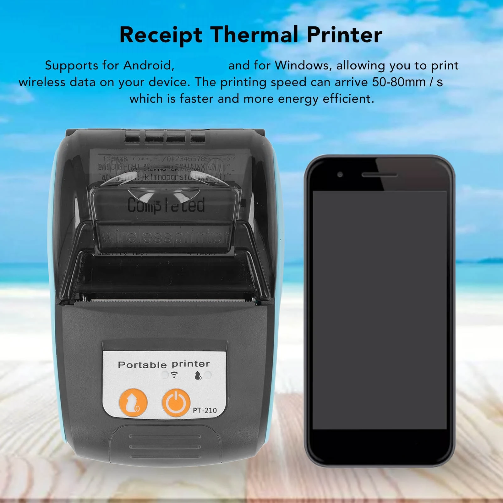 【PT-210】58mm Wireless Bluetooth Receipt Thermal Printer Portable Receipt Printer for Clothing Industry Stores DC7.4V