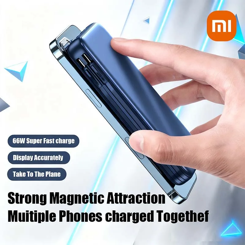 Xiaomi Power Bank 50000mah Wireless Charging For Magsafe Magnetic Charging Built-in Wire Mobile Phone Battery For IPhone Xiaomi