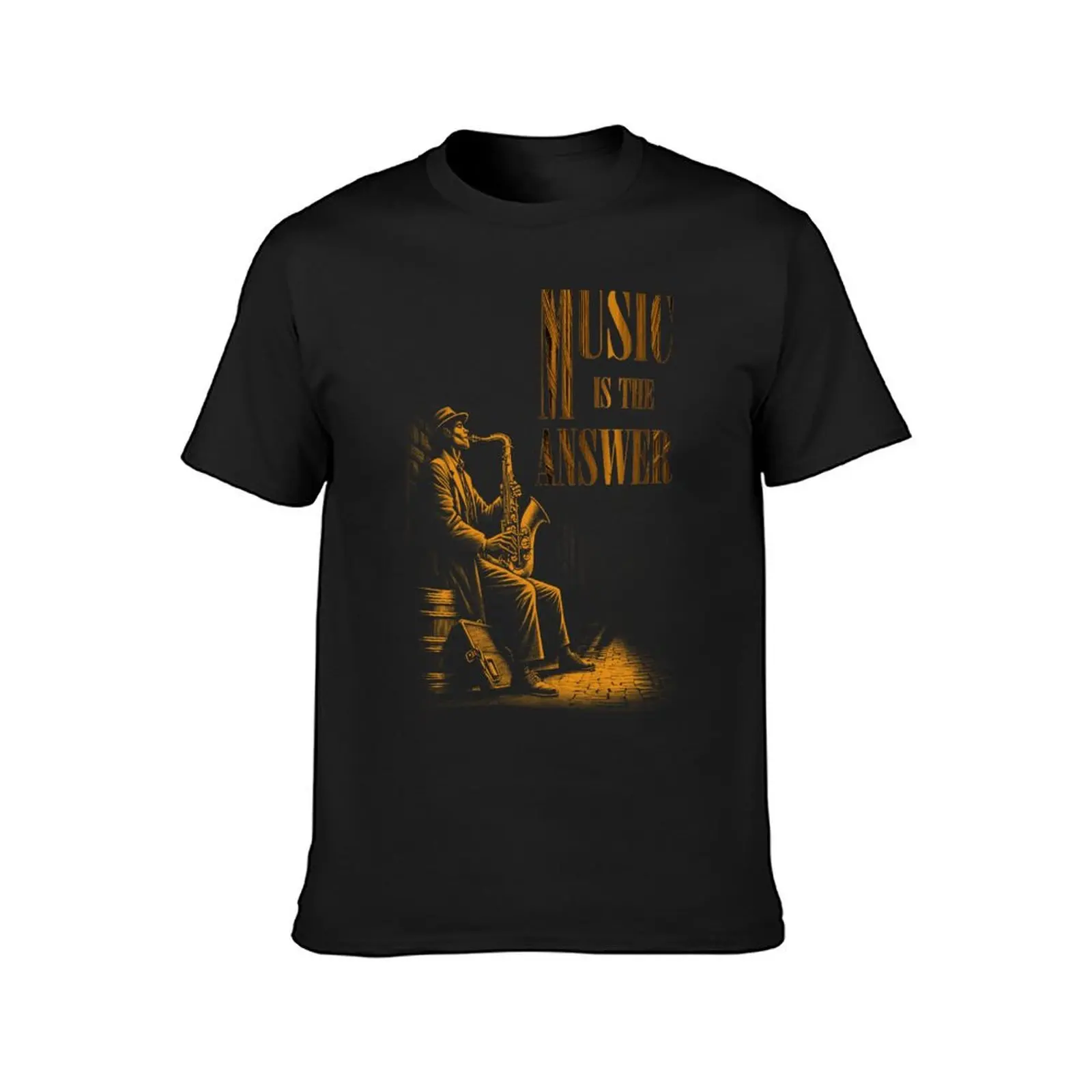 Music is the answer - saxophone T-Shirt vintage new edition aesthetic clothes mens t shirts