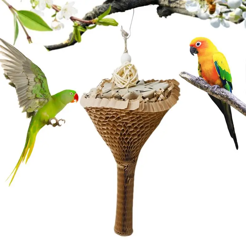 Parrot Shredder Toys Cone Design Bird Foraging Toys Bird Shredding Paper Toy With Hook Cage Accessories Chewable Parrot Toys