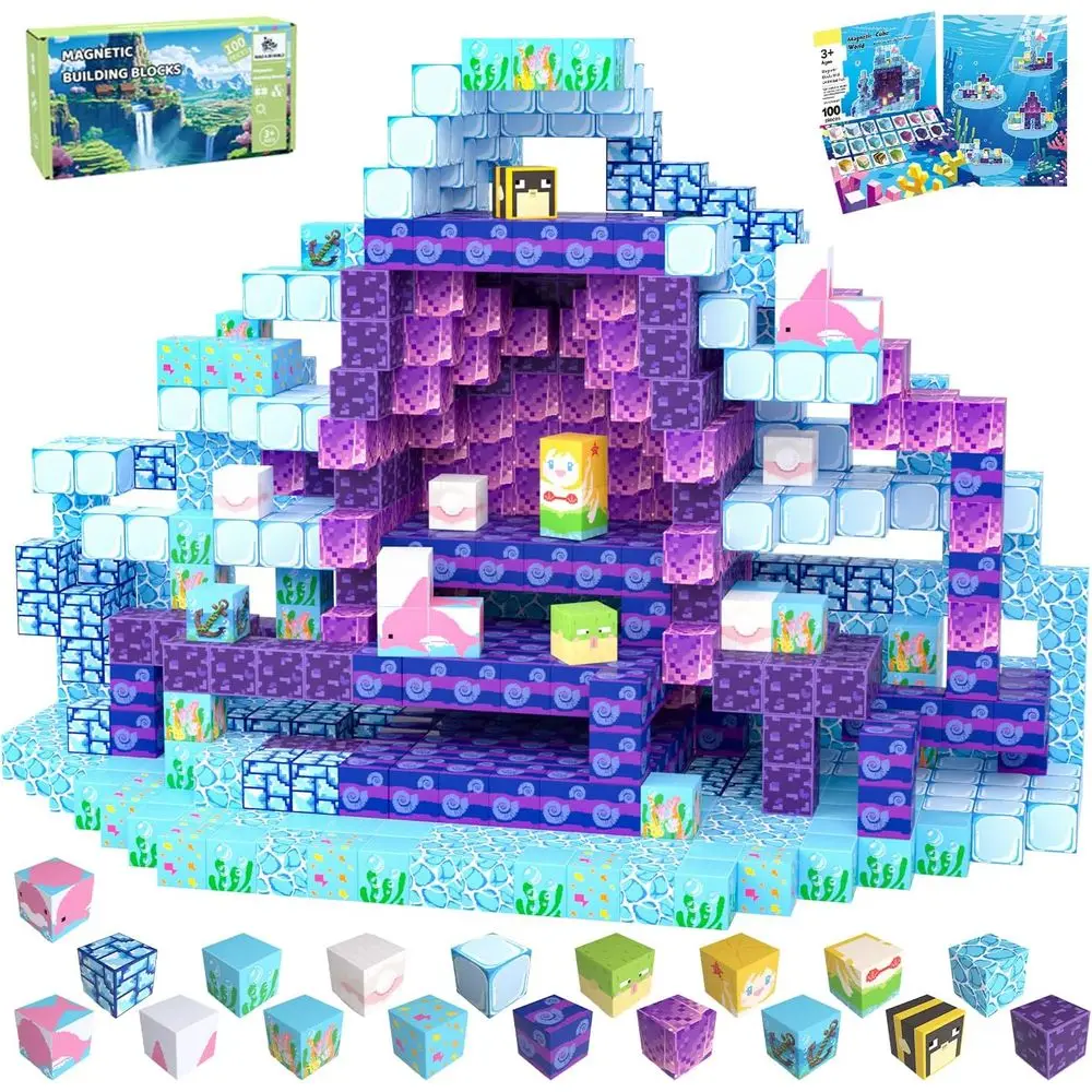 

100 Piece Magnetic Building Blocks Set, Educational STEM Toy for Kids Ages 3+, Ideal Christmas or Birthday Gift (Ocean World The