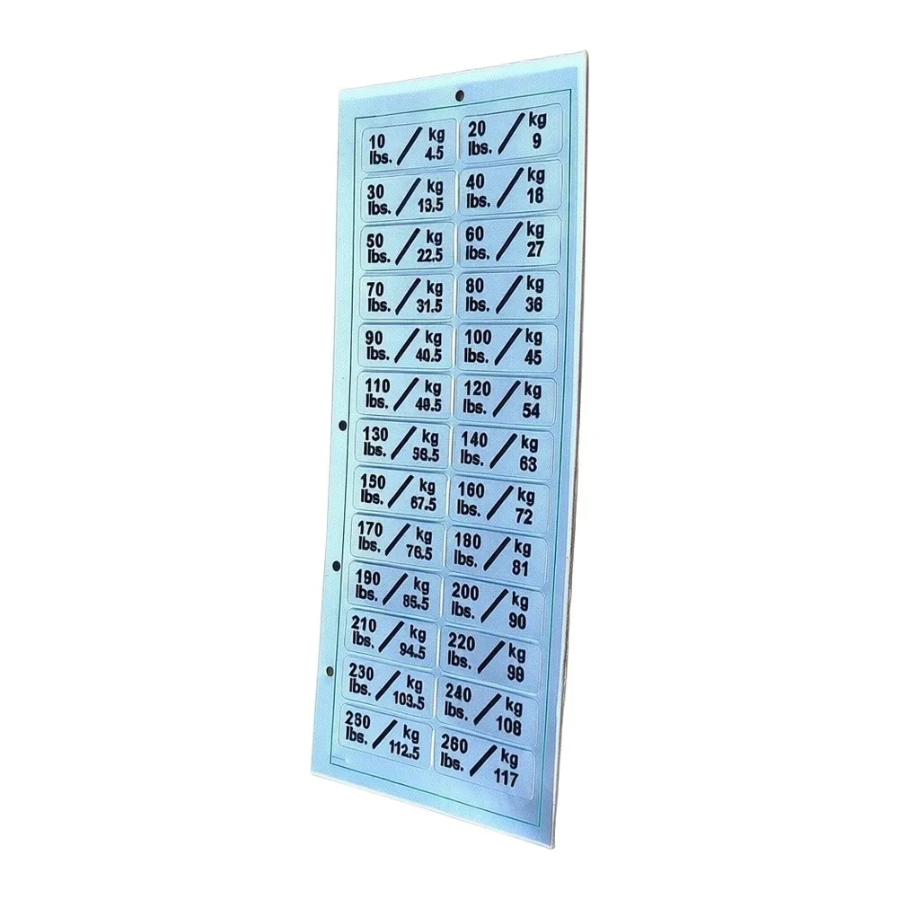 3 Pack Plastic Weight Stickers for Gym Machines Bold Legible Numbers 4.5kg to 117kg for Easy Weight Identification