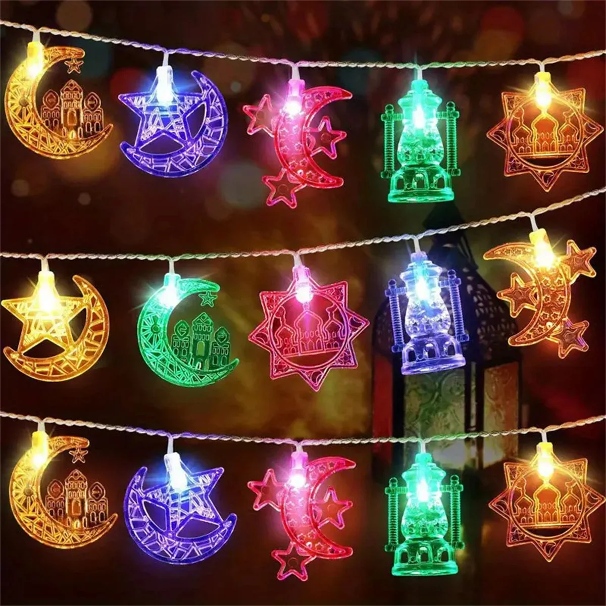 1.5M/3M Moon Star Castle Oil String   Light  Battery Power EID Mubarak Holiday Decoration