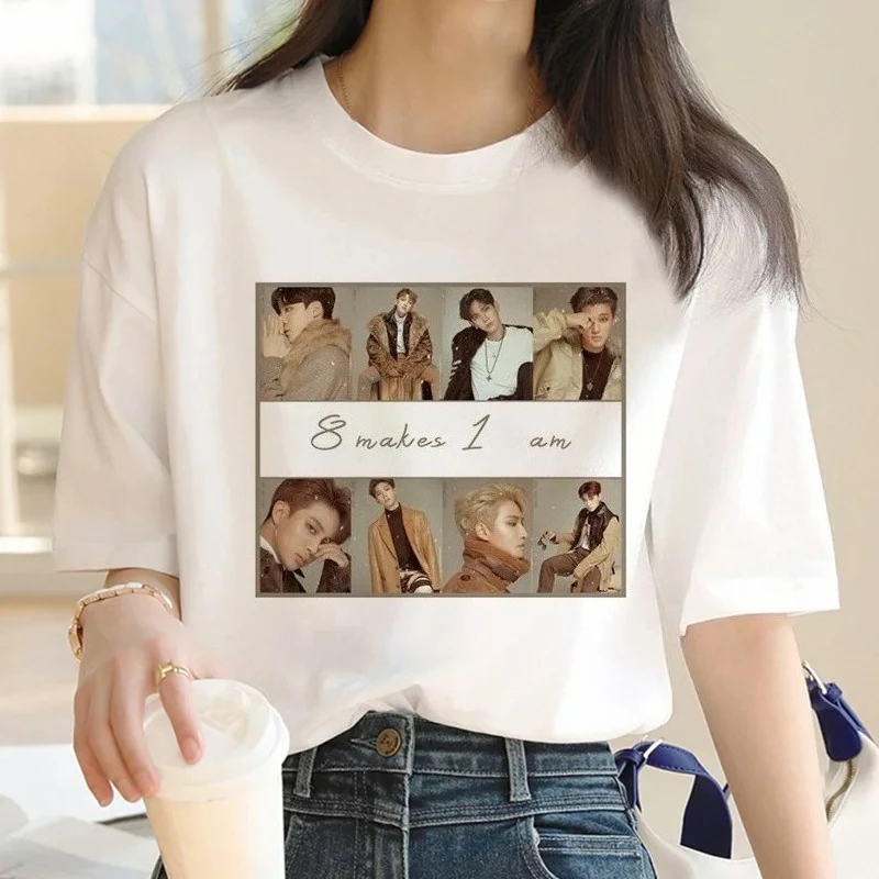 K-pop impressão camisetas moda feminina harajuku roupas estéticas verão camisetas casuais coreano feminino outono e inverno roupa interior