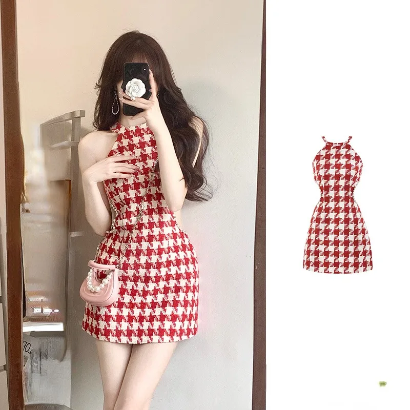 Summer Hollow Out Causal Women Dress All Match Off Shoulder Dresses Sexy Chic Fashion Elegant Houndstooth Vestido De Mujer