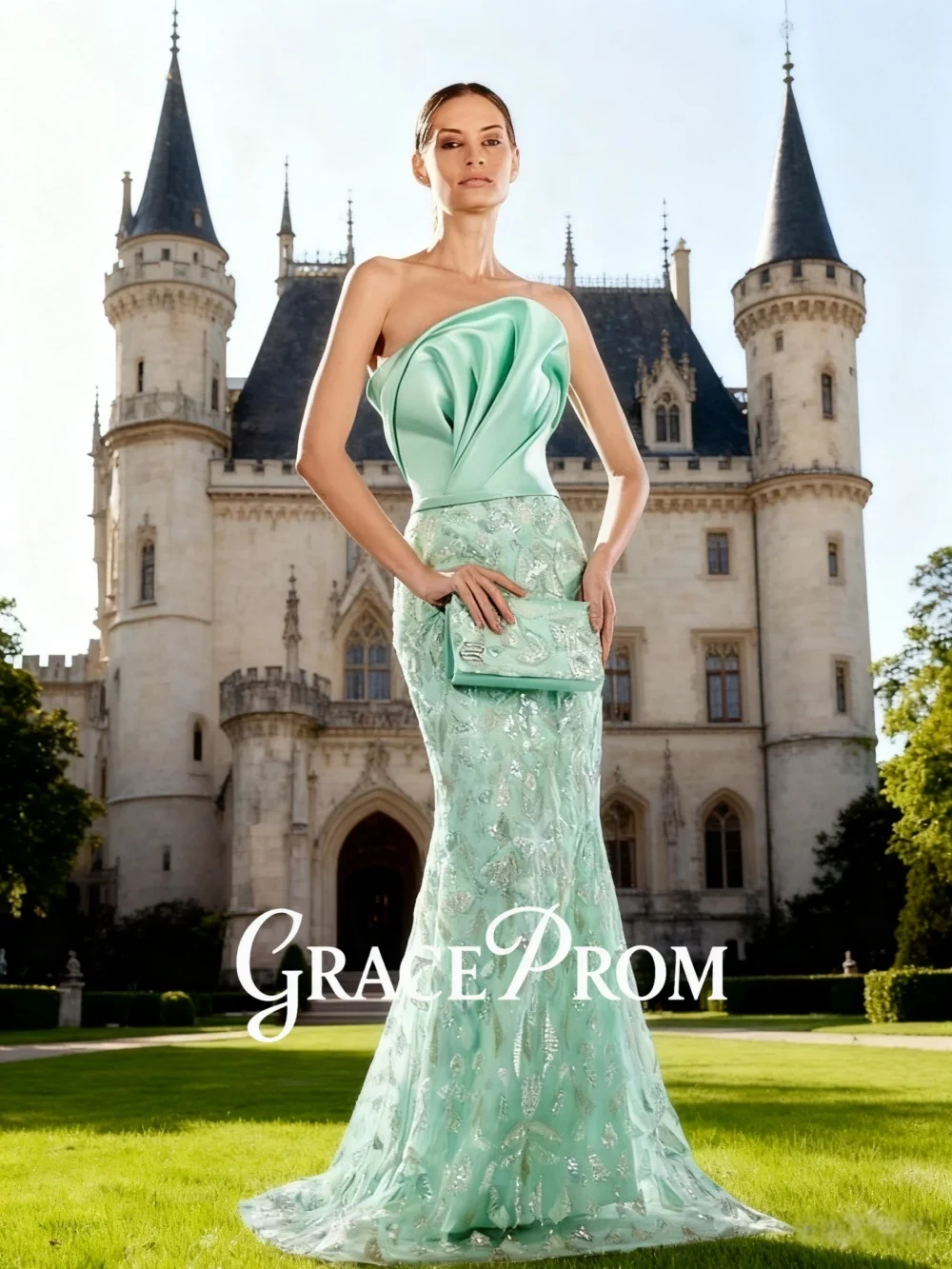 

Romantic Beaded Strapless Mint Green Evening Dress 2026 Elegant Mermaid Floor-length Formal Gown Customized