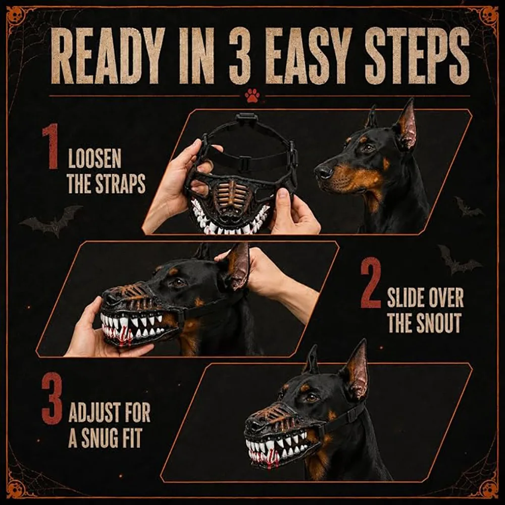 Bloody Giant Teeth Dog Muzzle Halloween Costume Hilarious Scary Pet Mask Funny Party Comedy Accessory for Dogs Puppy Costume - view 6