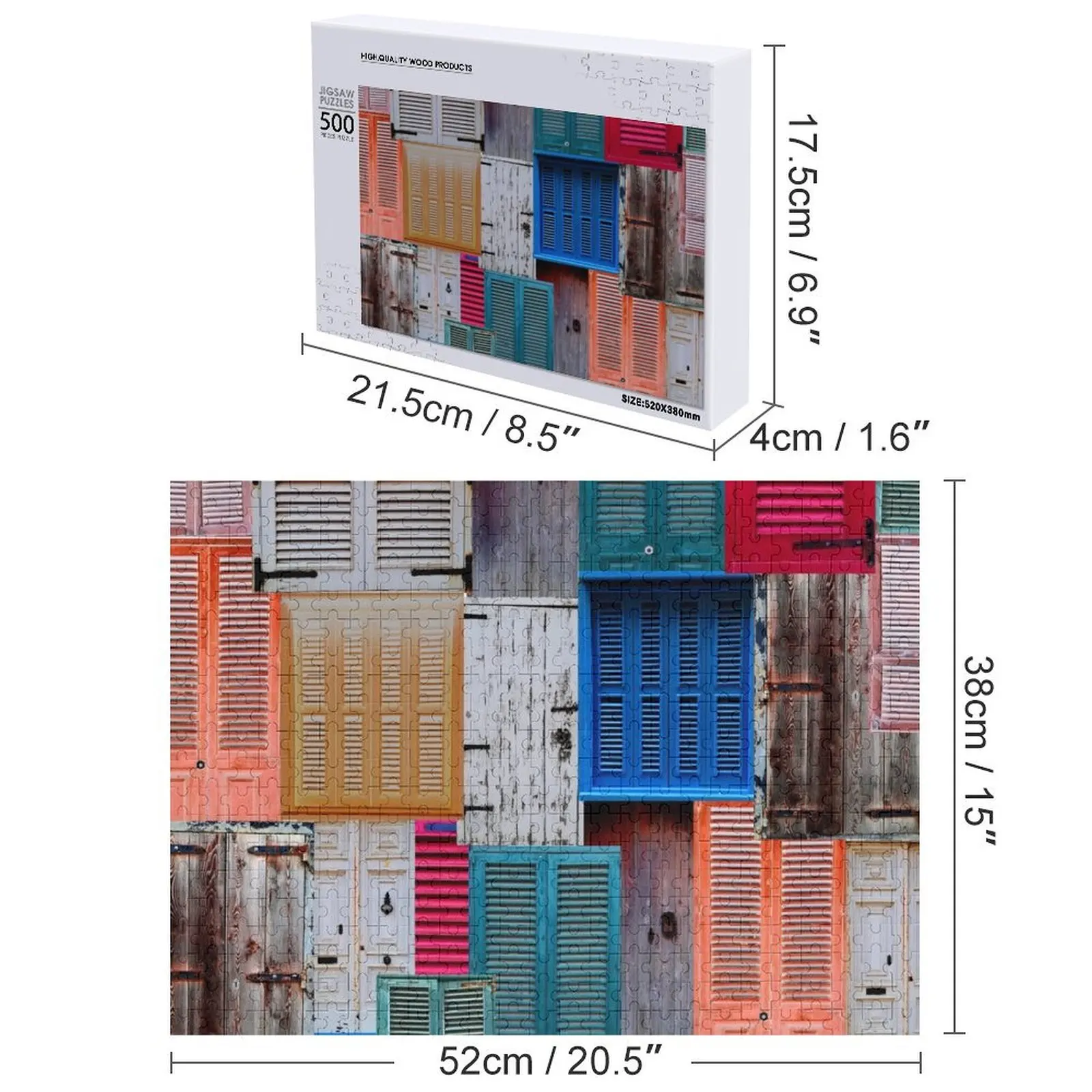 Красочные веселые двери и окна с рисунком в МДнии, Мальта. Пазл. Деревянное имя. Деревянный пазл с именем на заказ.