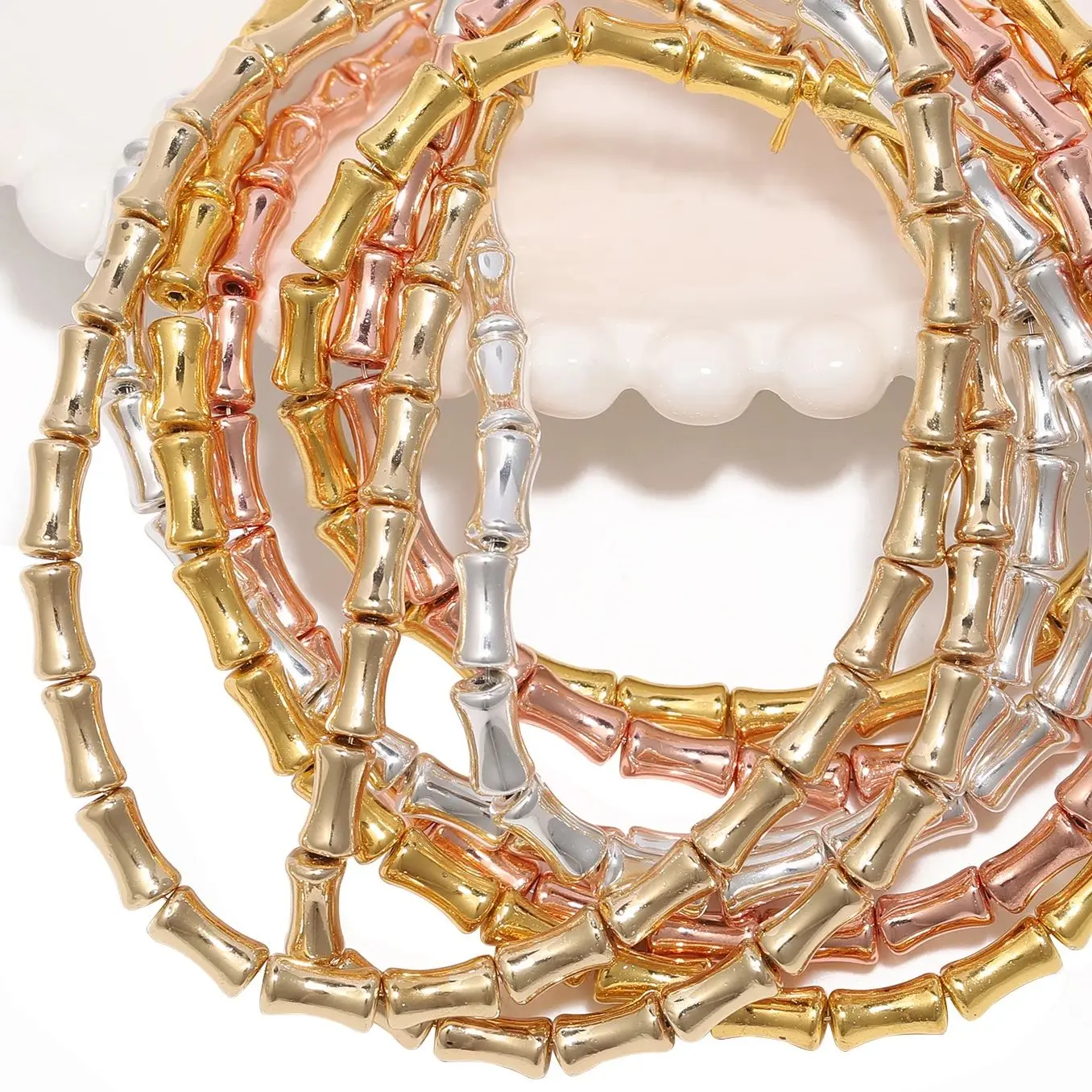 8X4.5Mm Gouden Zilverachtig Hematiet Kralen Natuurstenen Losse Bamboe Joint Kralen Voor Sieraden Maken Diy Armband Oorbellen 15Inch