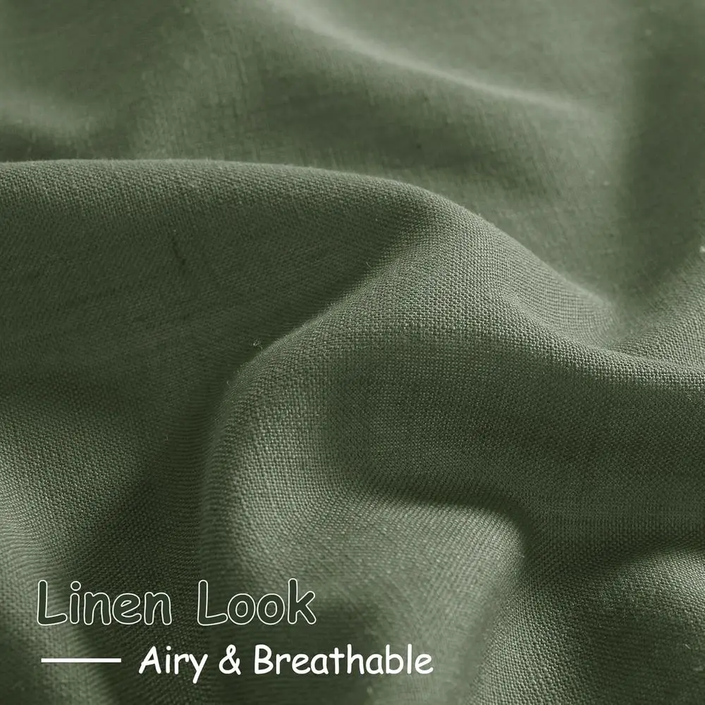 96 halbtransparente olivgrüne Leinenvorhänge, 2-teiliges Set, Rückenlehne, Lichtfilterung, moderner Stil für Zuhause
