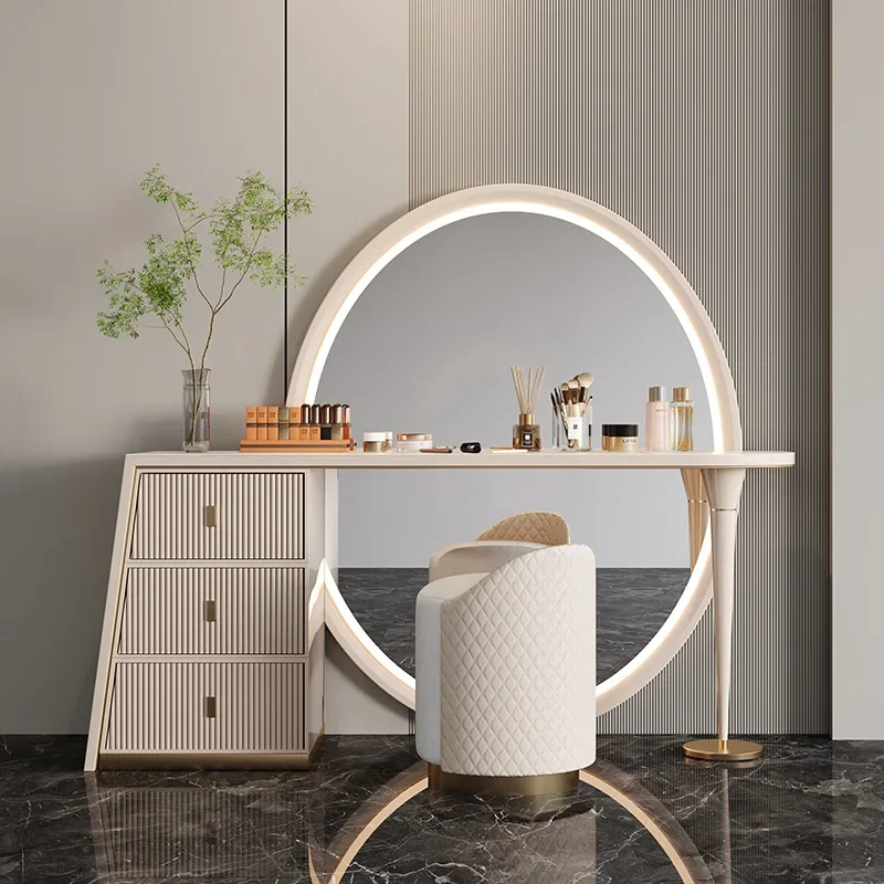 Light luxury dresser, bedroom makeup table, full-body mirror storage cabinet integrated