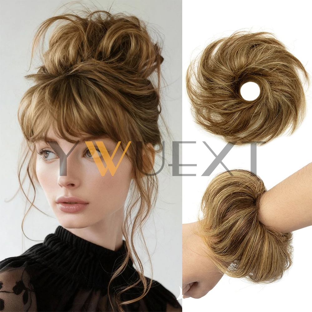 كعكة الشعر البشري ذيل حصان هيربيسي خصلات شعر برازيلية كعكة Scrunchies Updos دونات Chignon وصلات شعر بشري للنساء