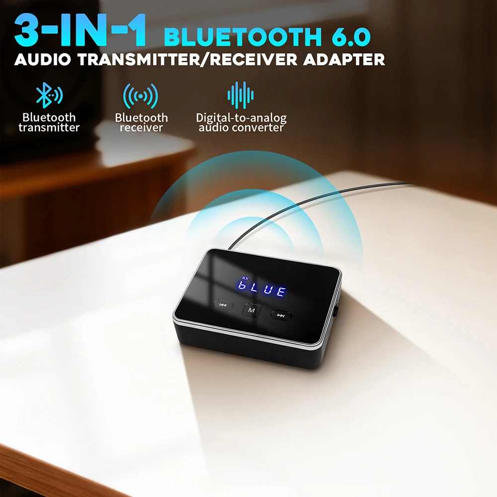 Bluetooth-compaitble 6.0 Receiver Transmitter 3.5mm Jack Aux Wireless Adapter Music for TV Car 2 RCA  Audio Receiver Adapter
