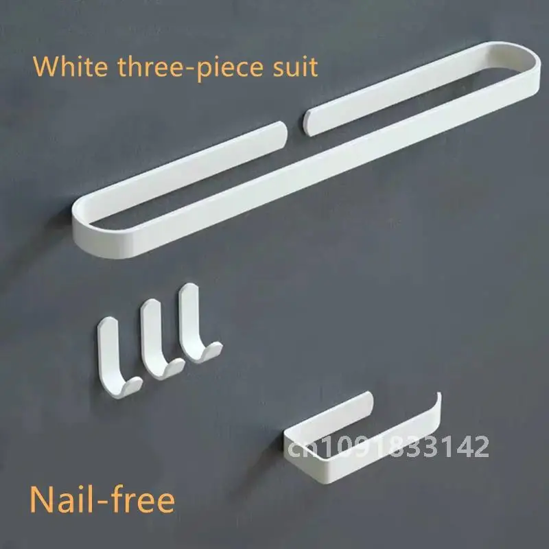 White Bathroom Accessories Kit Aluminum Toilet Paper Holder Wall Nail-Free Kitchen Hardware Towel Rack Single Hook Tissue Rack