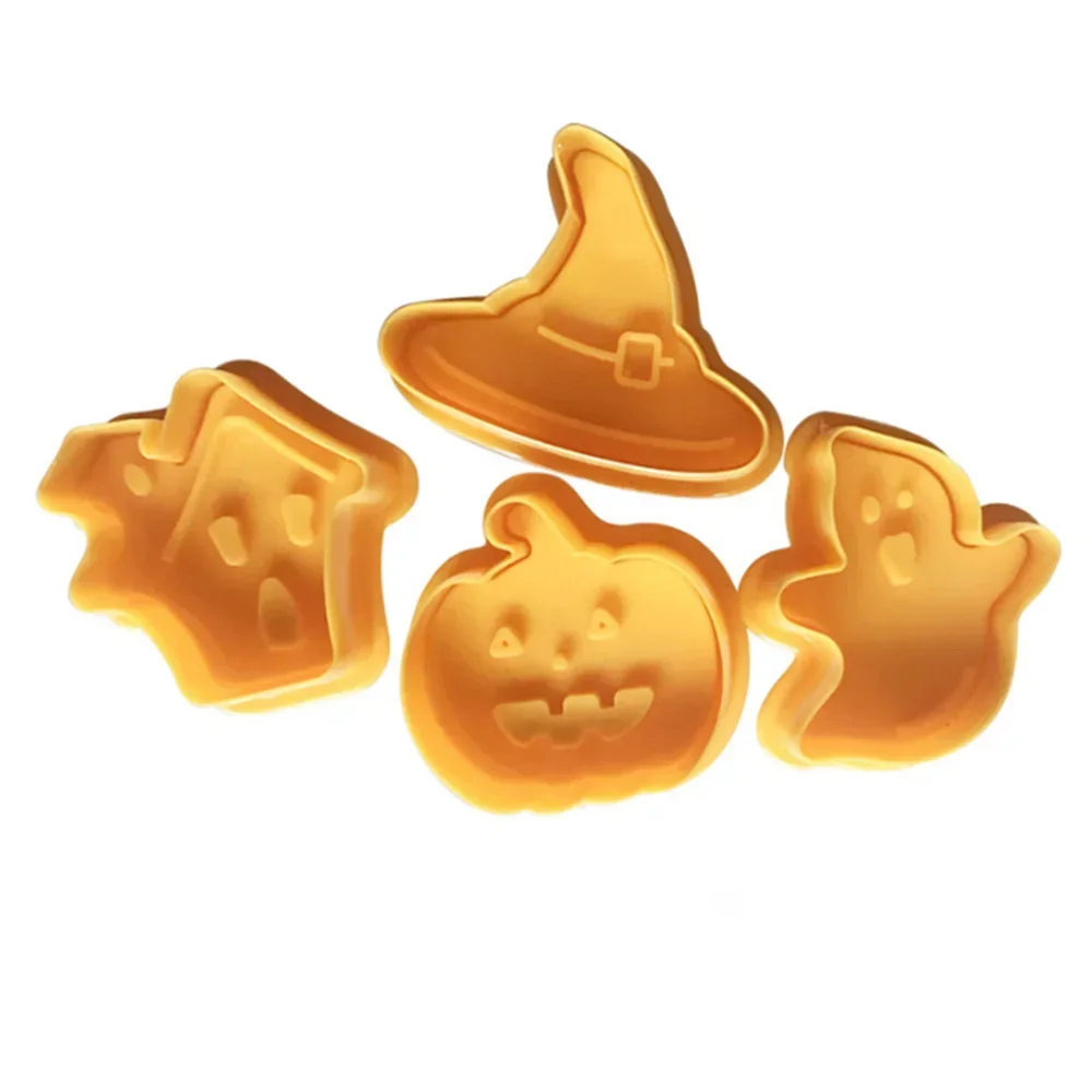 4Pcs Halloween Pumpkin Ghost Theme Plastic Cookie Cutter Plunger Fondant Chocolate Mold Cake Decorating Halloween Tools