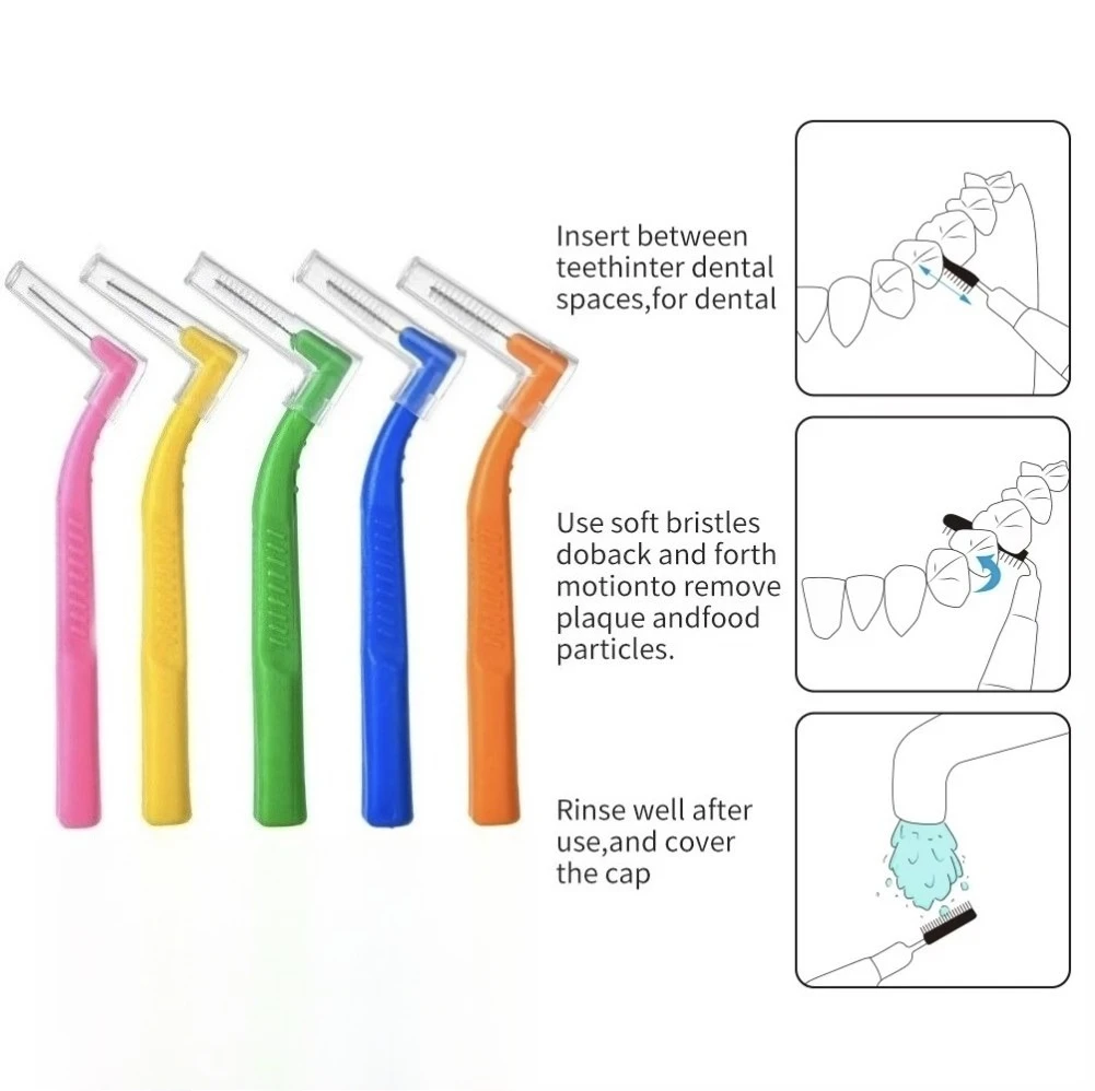 100Pcs L-Shape Interdental Brush For Adult Orthodontic Push-Pull Tooth Brush Cleaning Between Teeth Oral Hygiene Care Tool