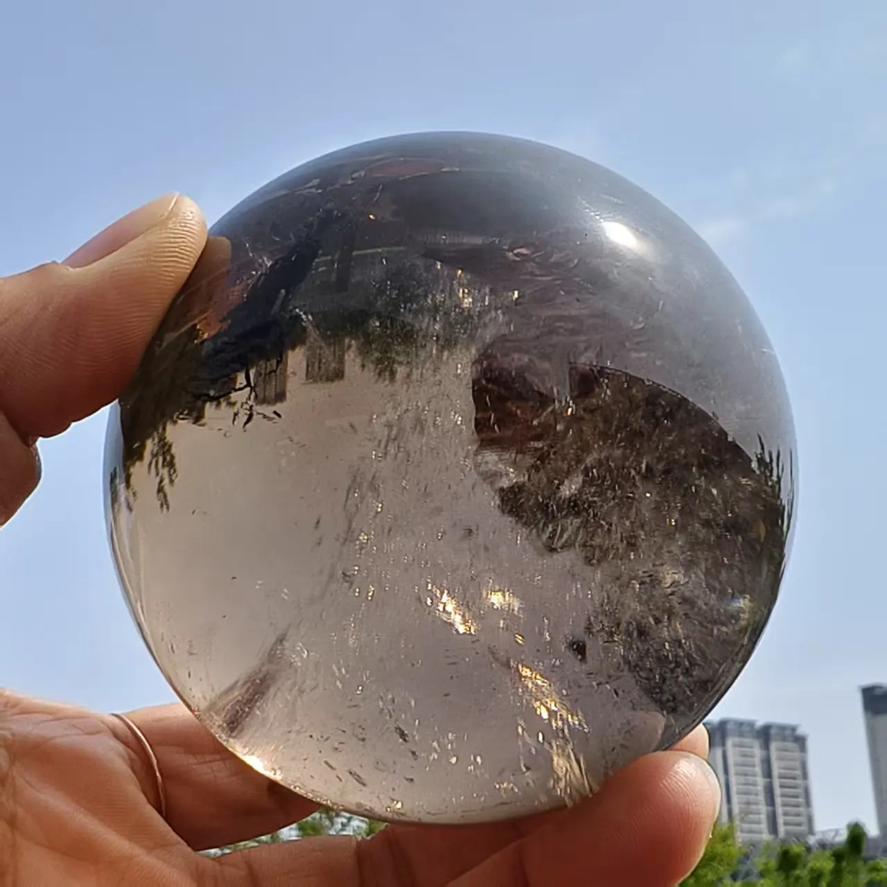 

Naturally Formed!Tea-Colored Transparent Crystal Ball, Tea-Colored Transparent Quartz Crystal Ball, Mineral, Reiki, Healing
