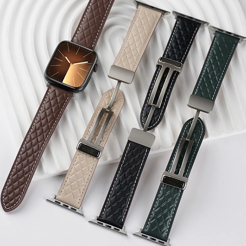 Luxury Magnetic Band For Apple Watch Ultra 2 49MM 44MM 40MM 42MM 38MM 45MM Soft Leather Bracelet Strap For iWatch 9 8 7 6 SE 5 4