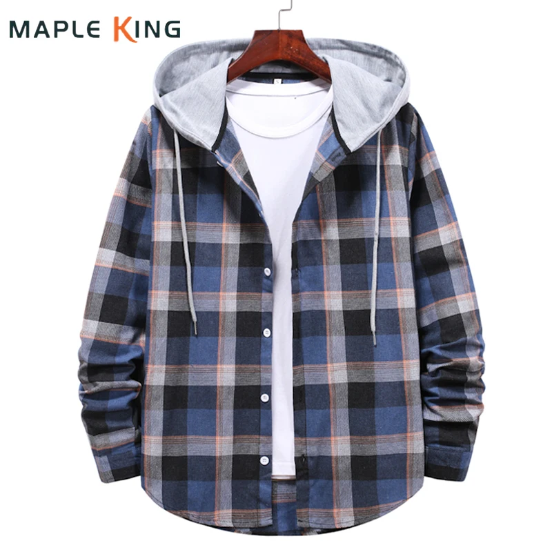 

Mens Plaid Hooded Checked Flannel Shirt 2022 Casual Loose Long Sleeve Blouse Tops Men Chemise Homme Social Shirt Jacket Clothes