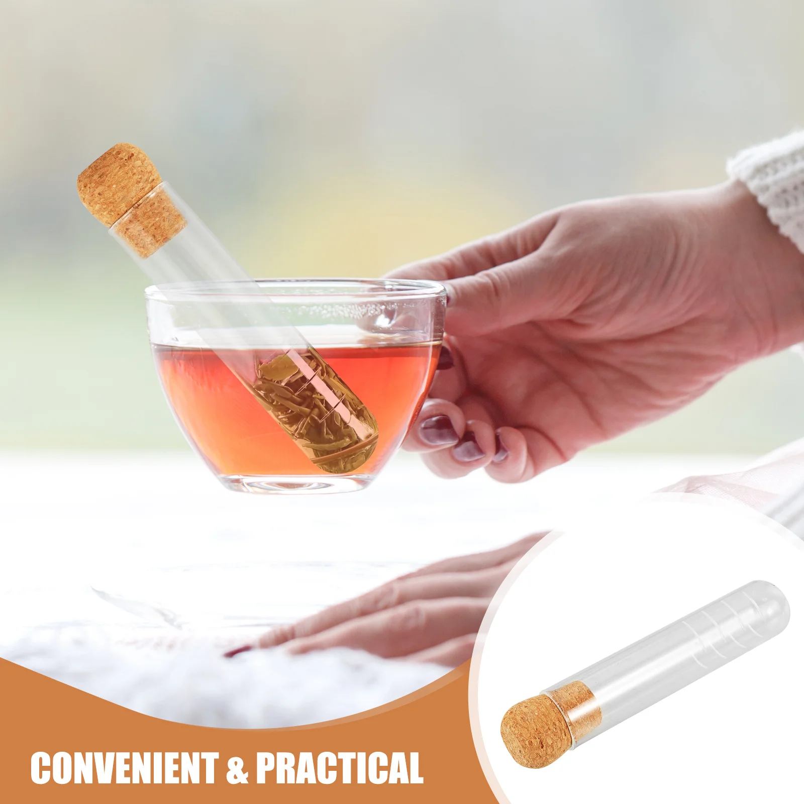 

Perforated Glass Tea Infuser Wooden Lid Test Tube Shape Easy Open Loose Leaf Tea Strainer Reusable Filter for Home Office