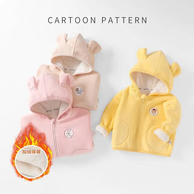 

Kawaii Casual Coat Tops Fashion Childrens Clothing Winter Warm Fleece Hooded Jacket For Baby Boys Girls Kids Outfit Cozy Cute