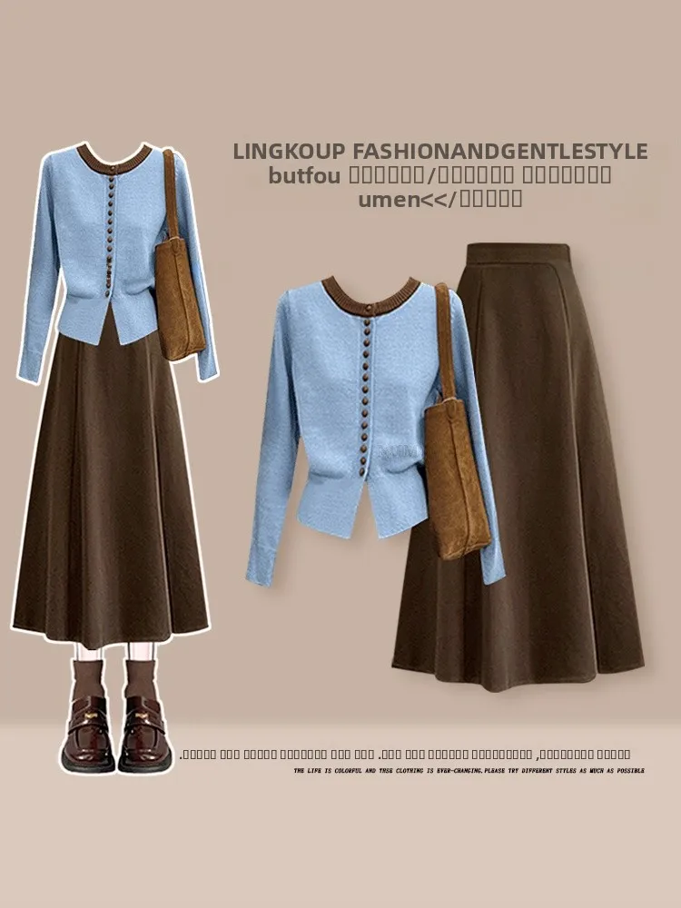 

plus Size Autumn Winter Casual Knitted Set Women's Anti-Aging Slimming Versatile Cardigan with Retro Meat Concealing Ski...