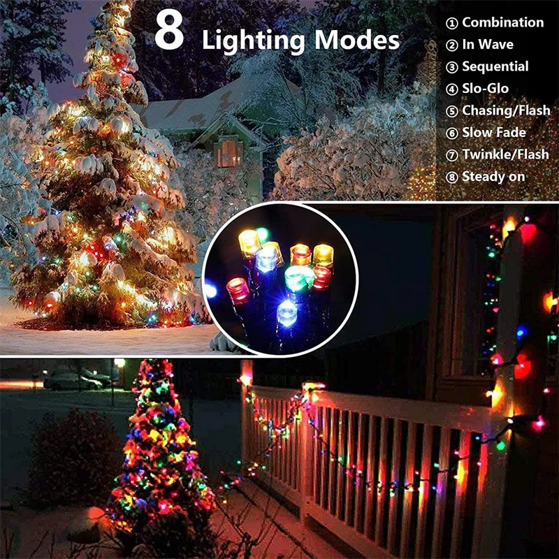 12M Solar String Lights 8 Modes Fairy Light LED Outdoor Garland Street Lamp Festoon Decor New Year Christmas Party Garden
