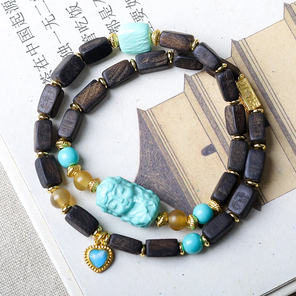 달라간 아가우드 투 서클 팔찌 오리지널 문화적 빛깔의 그린 타라 중국식 핸드스트링 불교 구슬 남녀 공용