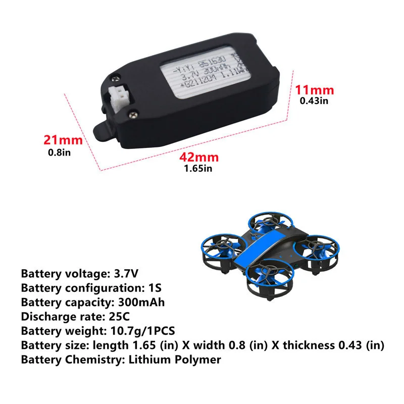 RC Drone Battery 3.7V 300mAh Lithium Battery For NH330 RH821 Four Axis Aircraft RC UAV Battery Accessories 3.7V Battery