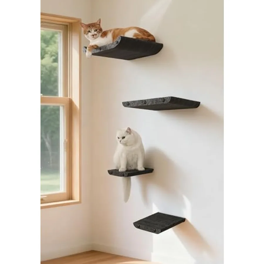 

Wall Mounted Cat Shelves and Perches, Scratcher Cat Beds and Furniture for Indoor Cats, Soft PET Felt Feline Climbing Wall Set,