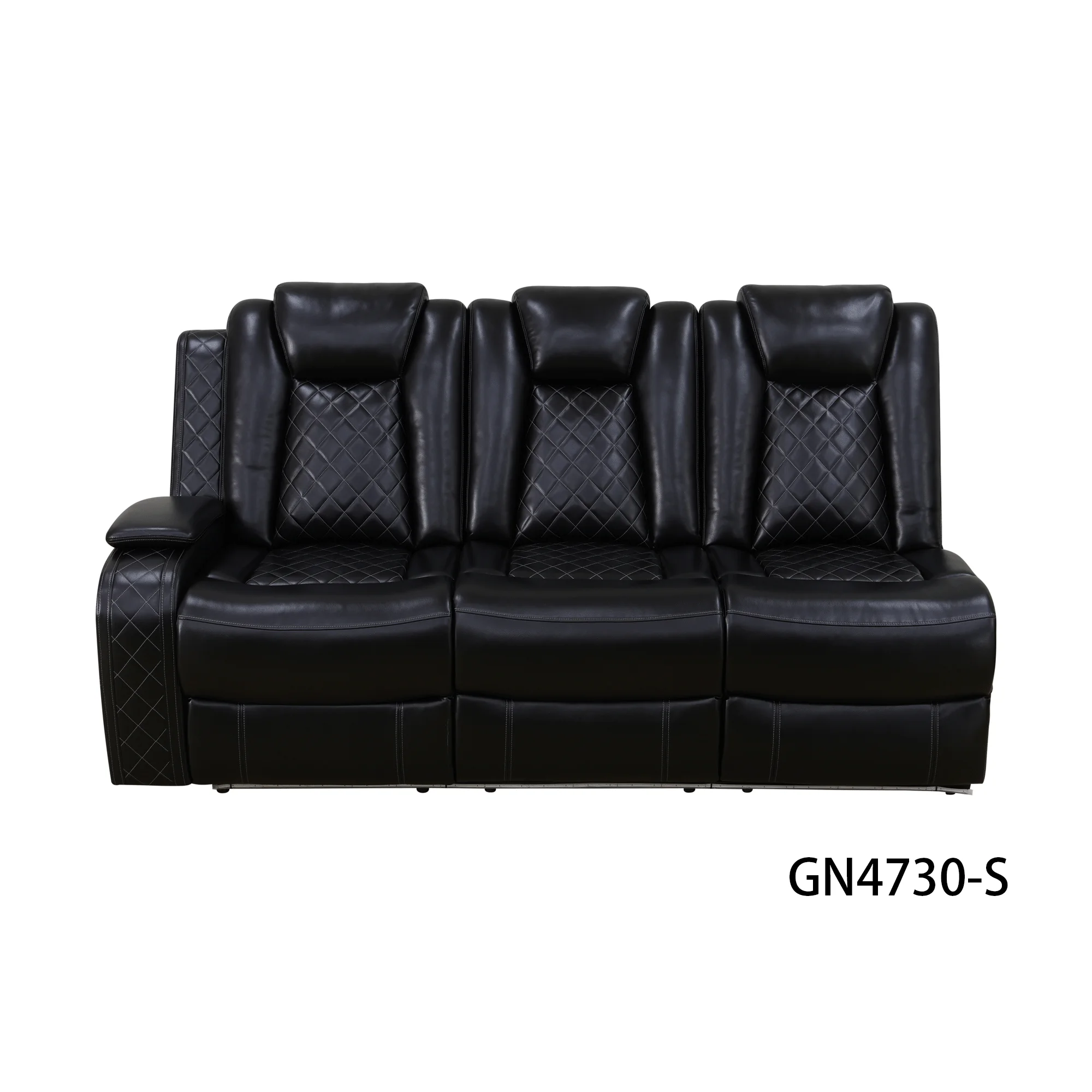 #3-Piece Black Breathing Leather Recliner Sofa Set Upholstered  Filling For Apartments Hotels Villas
