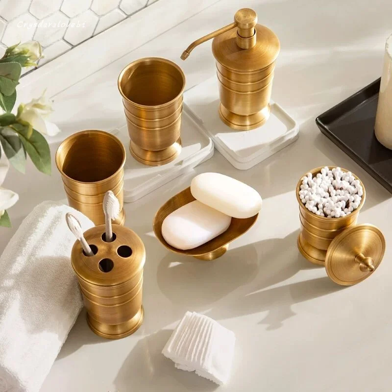 American Creative Copper Bathroom Amenities Ornament Set Toothbrush Holder Soap Holder Wash Cup Storage Mouth Cup