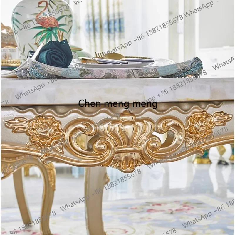ze5556Dining table dining chair combination villa high-end restaurant household solid wood crown carving 1.6 meters