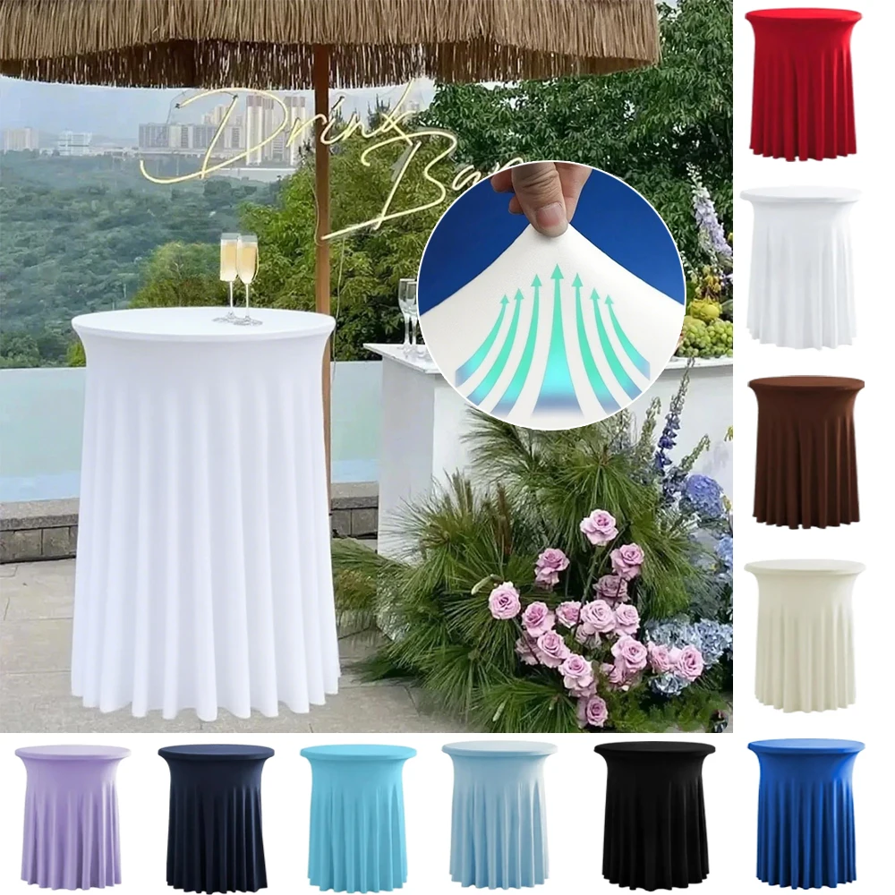 

Stretch High Top Wedding Table Skirt Round Spandex Cocktail Tablecloths Anti-stain Slipcovers for Banquet Jupe De Table Mariage