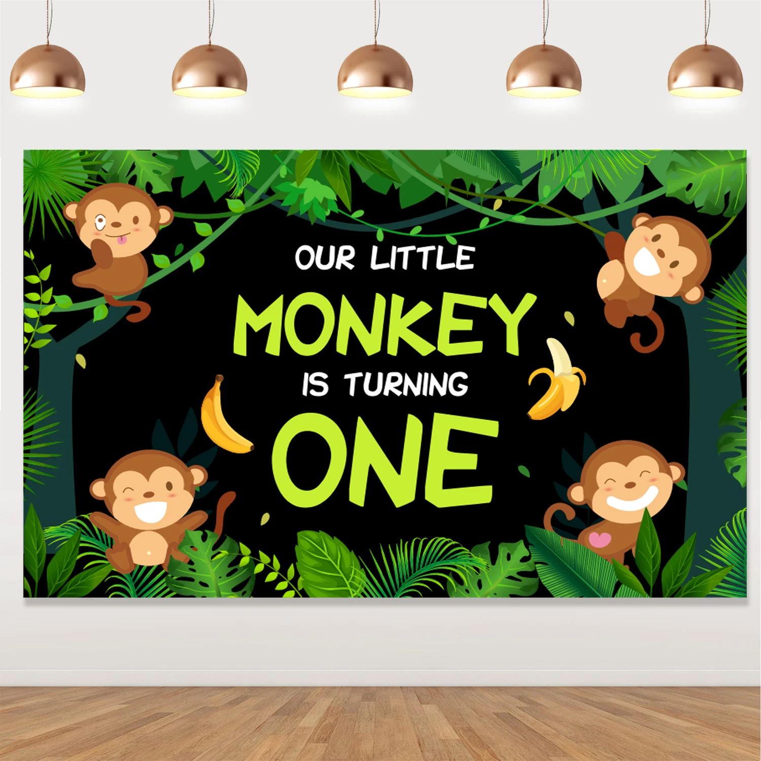 

Monkey 1st Birthday Party Decor Our Little Monkey Is Turning One Backdrop Artificial Palm Leaves Jungle Monkey Birthday Supplies