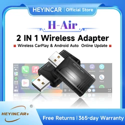 2024 HEYINCAR 2IN1 무선 어댑터, 안드로이드 자동 무선 카플레이 박스, 2.4G 및 5.8Ghz WiFi BT 자동 연결, 유선 AA CP 자동차