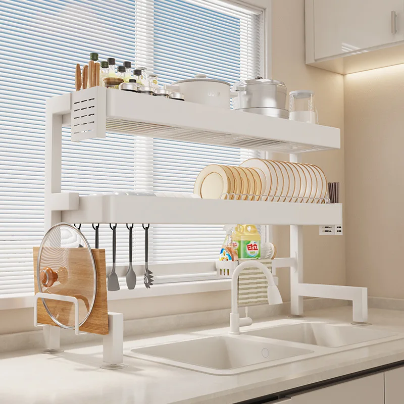 

Over Sink Dish Drying Rack Multifunctional Kitchen Organizer Countertop Plate Dishes Storage Shelf Space Saving Cutlery Holder