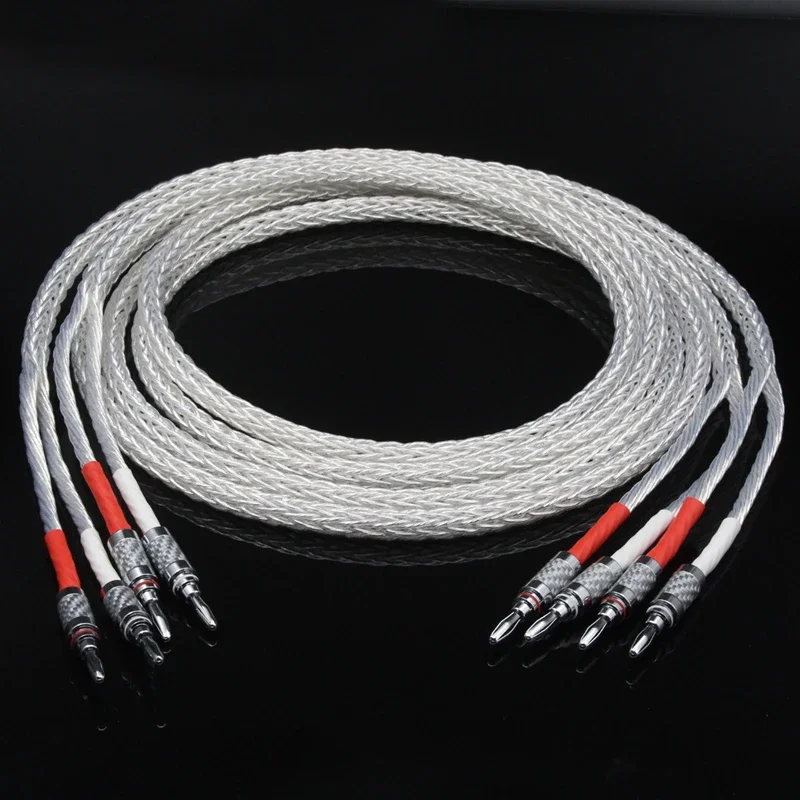 

1 Pair 8ag OCC Silver-plated Hifi Speaker Cable High Performance Louderspeaker Amplifier Sound Connecting line with Banana Plug