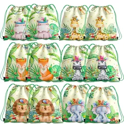 12pack Jungle Animals Backpack Cute Lion Drawstring Bag Nonwoven Bag Jungle Birthday Party Supplies Wild Life Theme Baby Shower