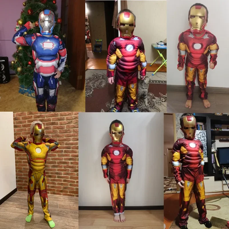 Iron Man Superheroes Cosplay Muscle Costumes Attached Mask Christmas Birthday Children\'s Day Gifts Dress Kids Gifts