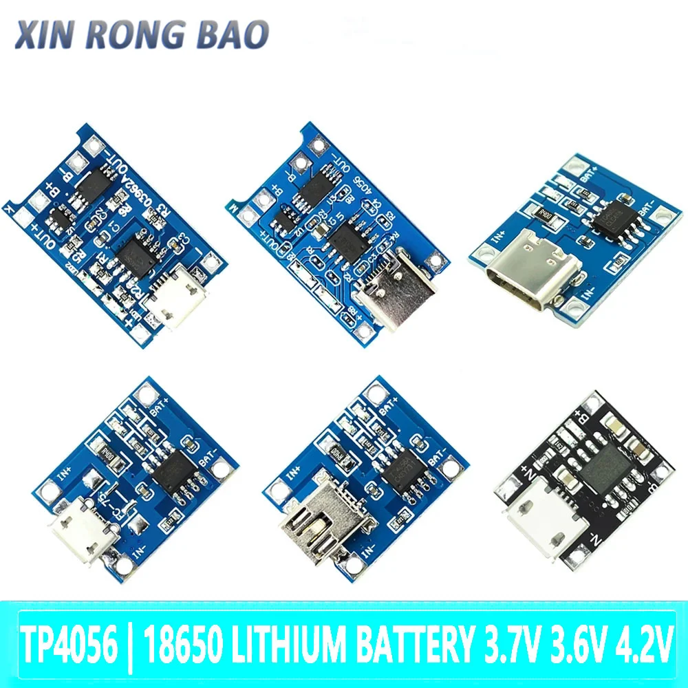 

Type-c 5V-6V 1A USB/Micro/Mini 18650 TP4056 Lithium Battery Charger Module Charging Board With Protection Dual Functions Li-ion