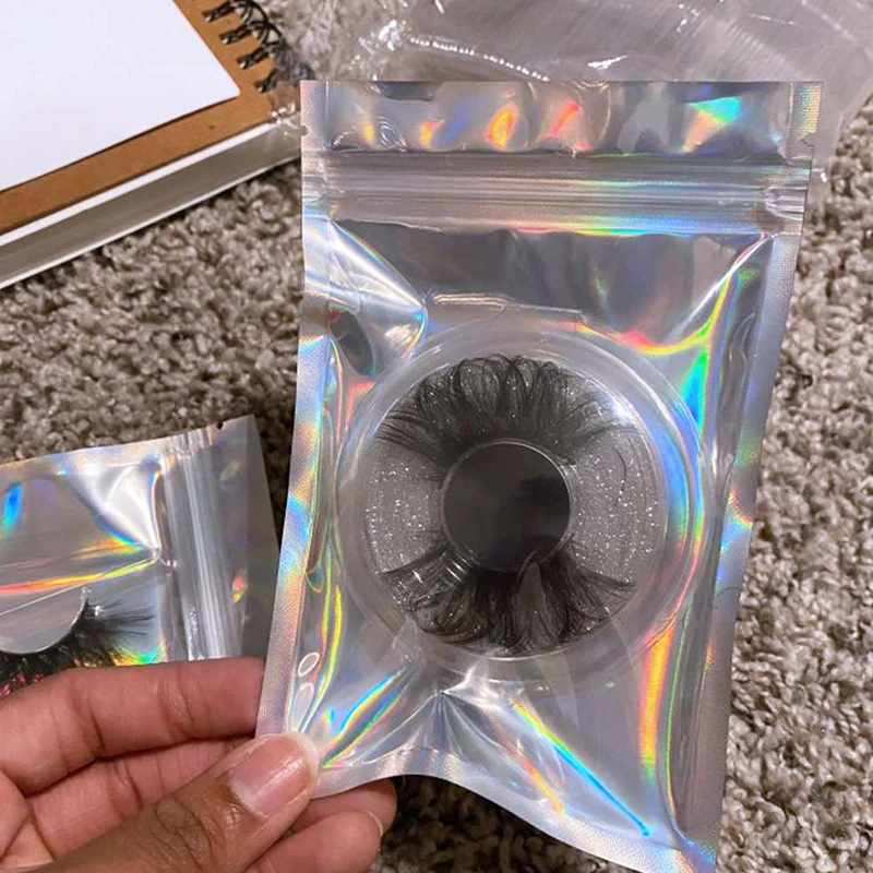 20Pcs Holographic Laser Mini Aluminum Foil Zip Lock Bags One Side Clear Flat Zip lock Bath Salt Cosmetic Bag Zipper Bags 10Sizes