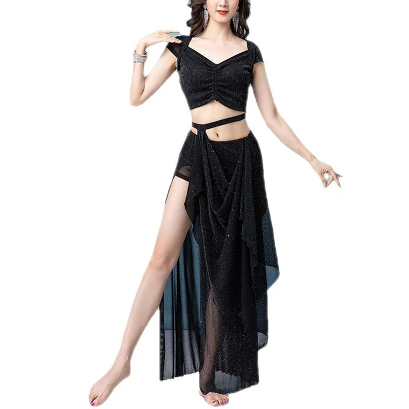 Frauen Bauchtanz orientalischen Top Split Rock Set Erwachsenen elegante Übungs kleidung Anzug Bauchtanz Bühnen performance Dance wear Outfit