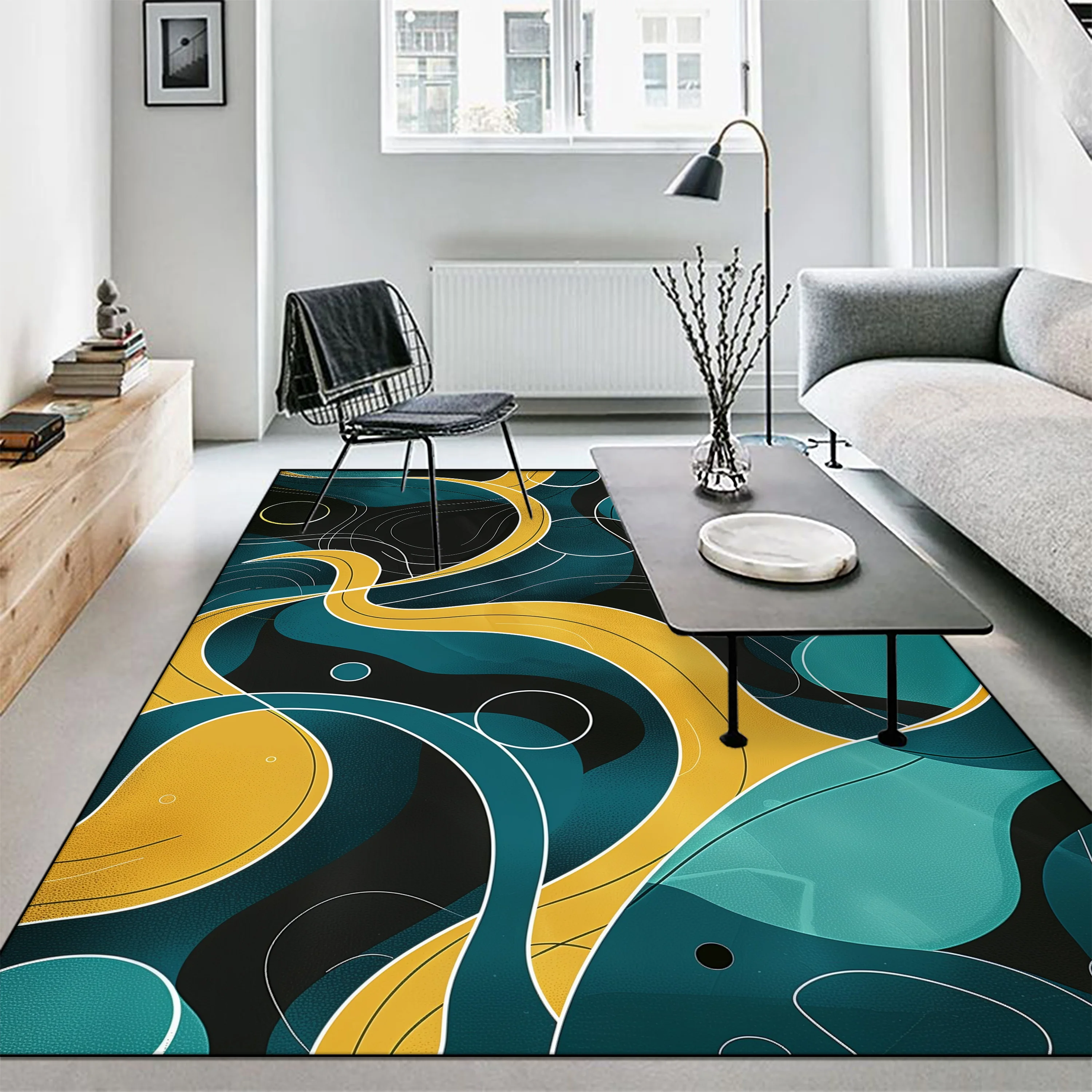 Modern Abstract Carpet Yellow Green Swirl Living Room Large Rug Decoration Bedroom Bedside Rug Washable Lounge Coffee Table Mat