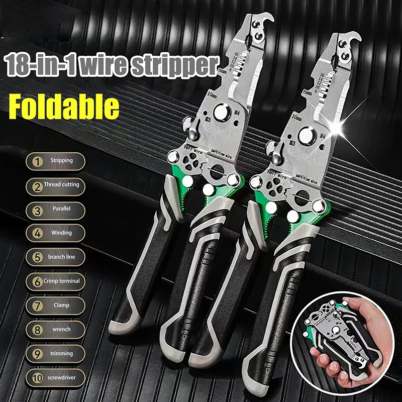 1PC Crimper Cable Cutter Pliers 18 In 1 Foldable Wire Stripper Upgraded Multifunctional For Wire Stripping Shearing Cutting Tool