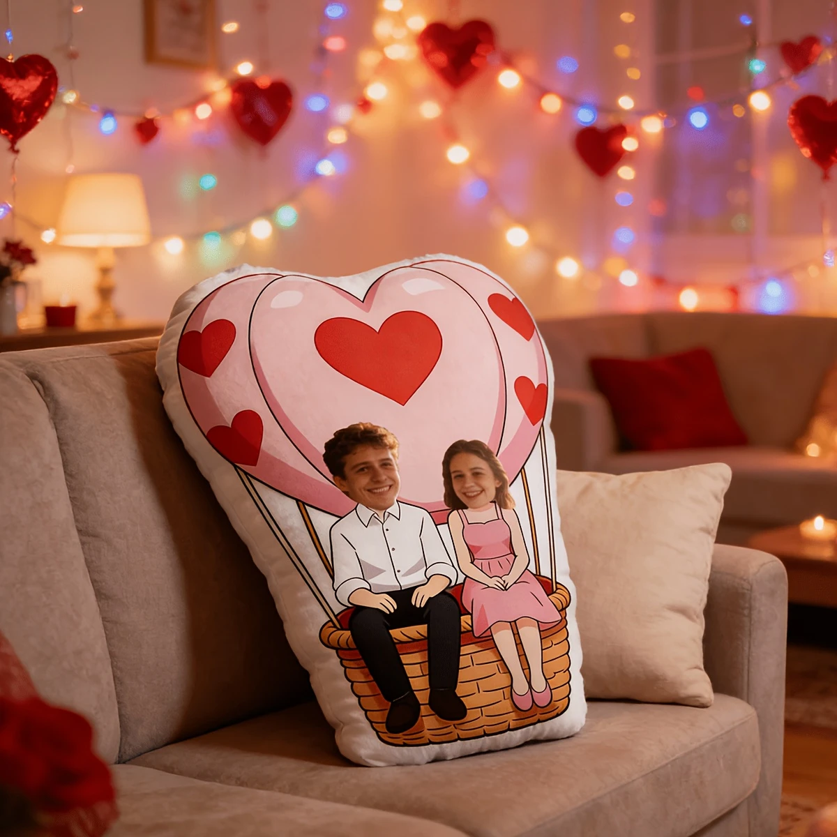 Customize a Couple'S Hot Air Balloon Pillow for Two, Upload Your Photo Or Someone Else'S for Personalization. It'S The Perfect G