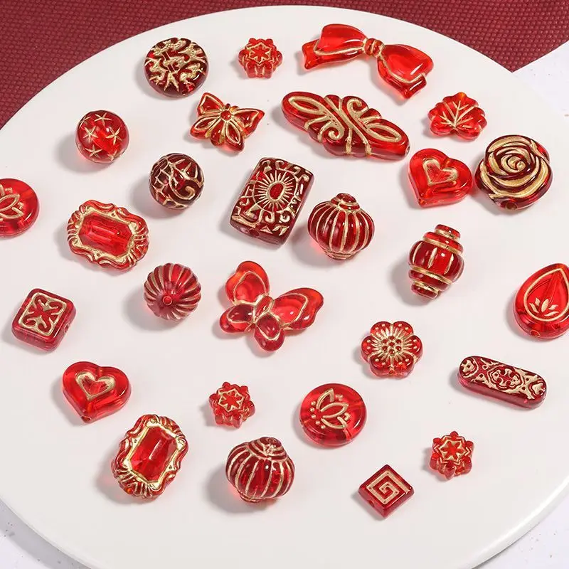 50grams Vintage Czech Lampwork Beads Red Retro Exiquite Acrylic Spacer Beads for Jewelry Making DIY Gorgeous Bracelets Necklace