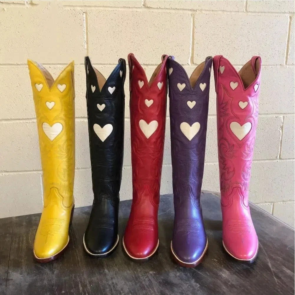 Mid Calf Boots Fashionable Colorful Solid Color Love Women's Cowboy Western Boots Thick Heel Role Play Accessories Stage Costume