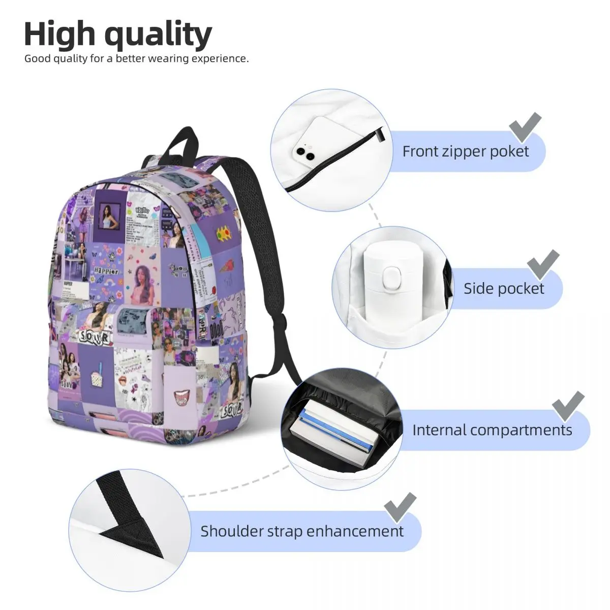 Mochila Olivia Vampire Rodrigos para homens e mulheres, coragem dançarina do sono, bolsa de ombro com bolso, mochila estudantil