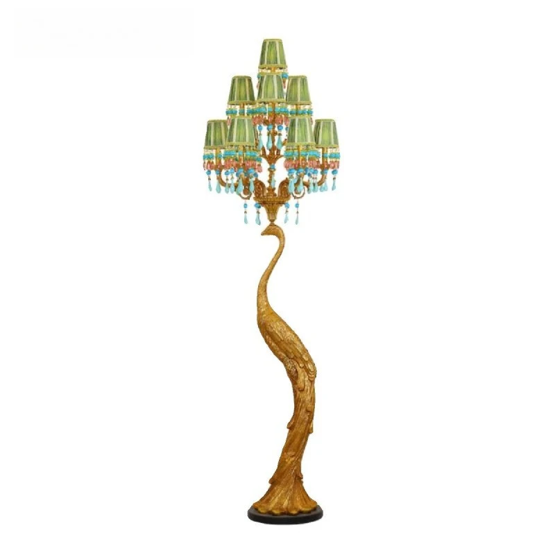 European all-copper floor lamp retro atmosphere peacock living room decorative lamp creative warm French bedroom